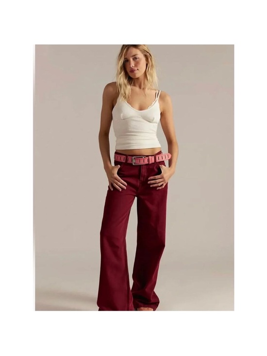 We The Free Denim - We The Free The Stride Jeans 33 Burgundy Red Straight Wide Leg Free People
